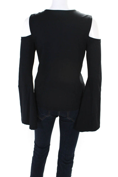 Carbon 38 Womens Round Neck Cold Shoulder Cutout Long Sleeved Shirt Black Size S