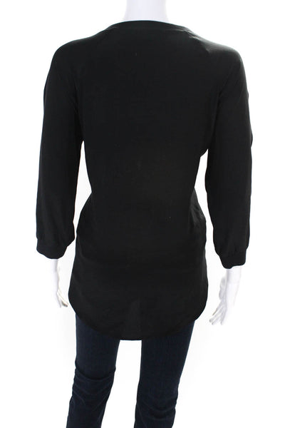 Tibi Womens 100% Silk V Neck Relaxed Fit Long Sleeved Blouse Top Black Size 4