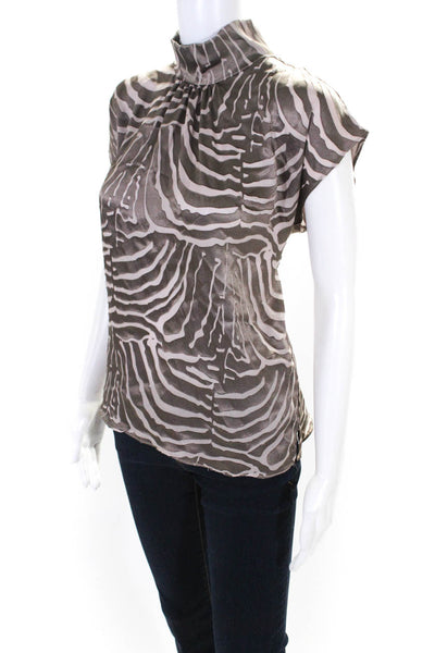 Lola & Sophie Womens Zebra Print High Neck Cap Sleeved Blouse Taupe Gray Size S