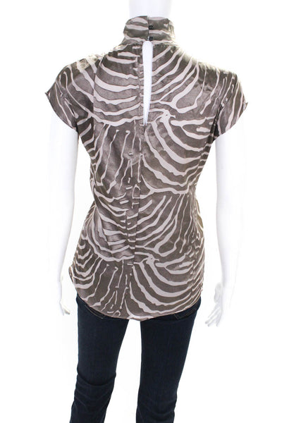 Lola & Sophie Womens Zebra Print High Neck Cap Sleeved Blouse Taupe Gray Size S