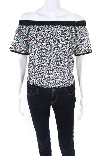 Rag & Bone Womens Spotted Off Shoulder Short Sleeved Blouse White Black Size S