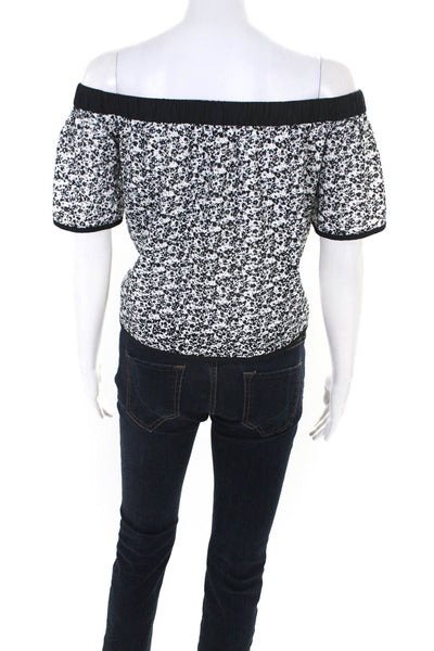 Rag & Bone Womens Spotted Off Shoulder Short Sleeved Blouse White Black Size S