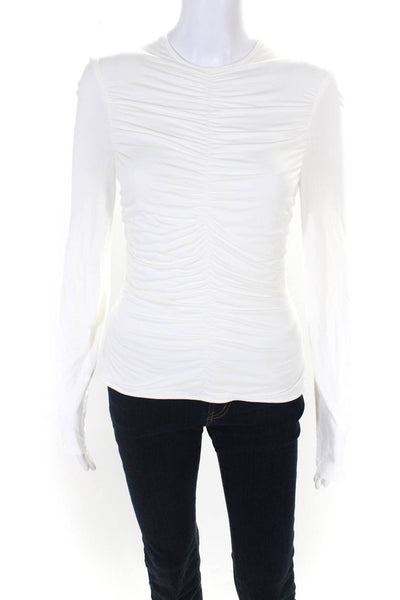 Jonathan Cohen Womens Ruched Slim Long Sleeved Round Neck Blouse White Size M