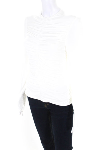 Jonathan Cohen Womens Ruched Slim Long Sleeved Round Neck Blouse White Size M