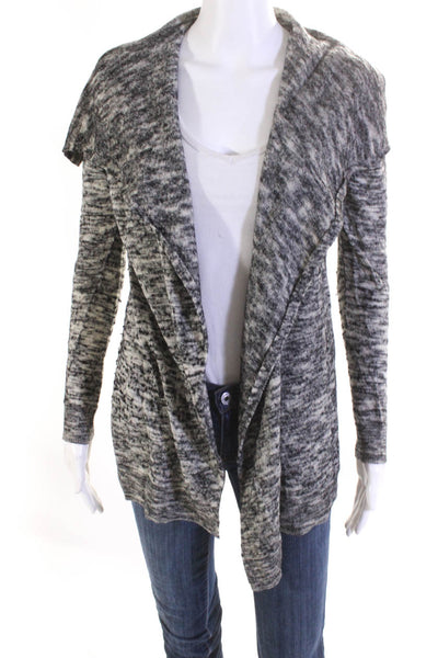 Theory Womens Wool Spotted Collared Open Front Long Sleeve Cardigan Gray Size M