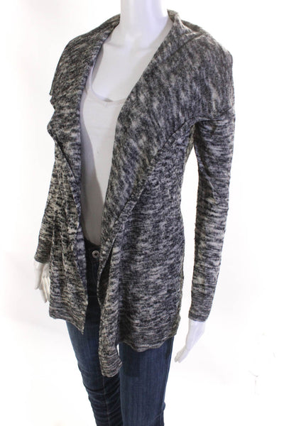 Theory Womens Wool Spotted Collared Open Front Long Sleeve Cardigan Gray Size M