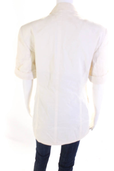 Escada Womens Cotton Buttoned Collared Short Sleeve Darted Top White Size EUR38