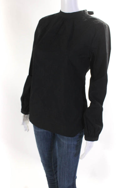 J. Mclaughlin Womens Round Neck Pleat Tied Back Long Sleeved Blouse Black Size S