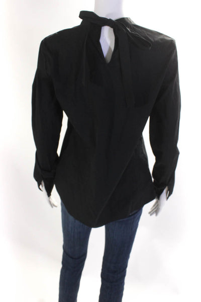 J. Mclaughlin Womens Round Neck Pleat Tied Back Long Sleeved Blouse Black Size S