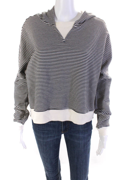 Stateside Womens Striped Long Sleeved Relaxed Fit Hoodie Cream Black Size S