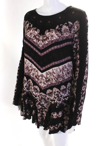 Free People Womens Paisley Open Back Long Sleeve Shift Dress Black Purple Size S