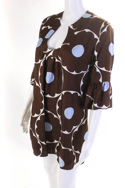 Skirtin Around Womens 100% Long Sleeved Floral Dress Brown White Blue Size 8