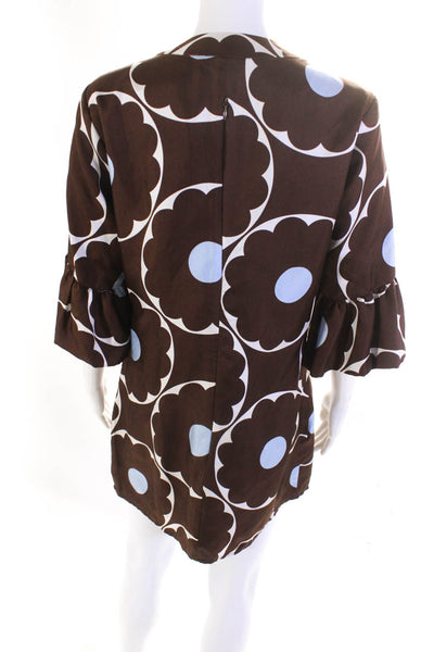 Skirtin Around Womens 100% Long Sleeved Floral Dress Brown White Blue Size 8