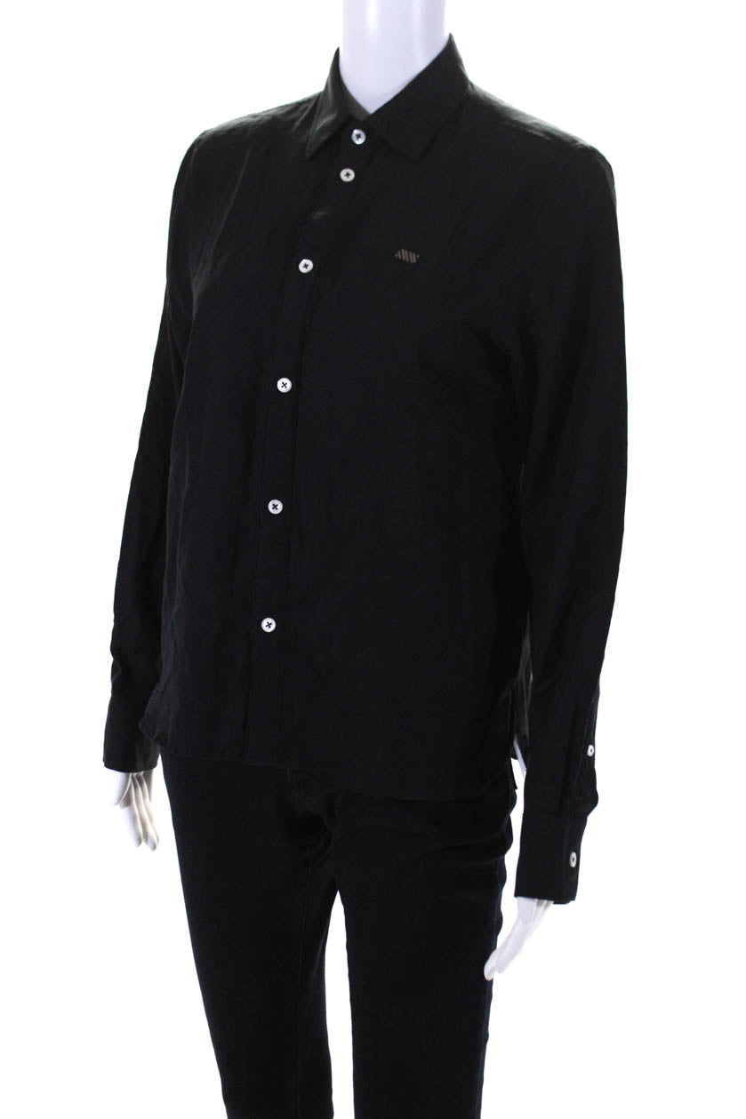 Billy Reid Womens Long Sleeves Button Down Shirt Black Cotton Size