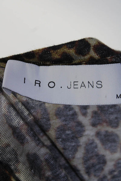 IRO Jeans Women's Animal Print Linen Crewneck T-Shirt Brown Size M