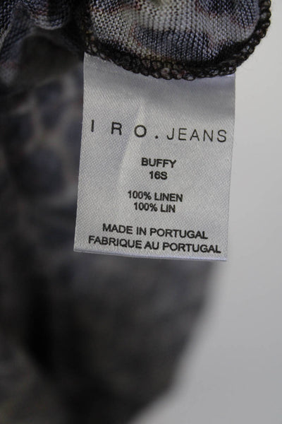 IRO Jeans Women's Animal Print Linen Crewneck T-Shirt Brown Size M