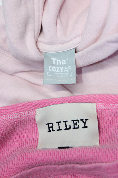 Riley Tna Cozy AF Womens Long Sleeve Thermal Knit Top Hoodie Pink Size S Lot 2