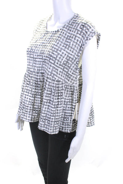 Voloshin Women's Checkered Peplum Blouse White Black Size S