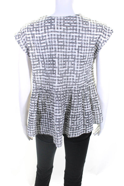 Voloshin Women's Checkered Peplum Blouse White Black Size S