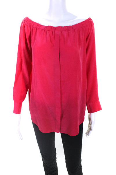 Equipment Femme Women's Off Shoulder Button Front Silk Blouse Pink Size XS