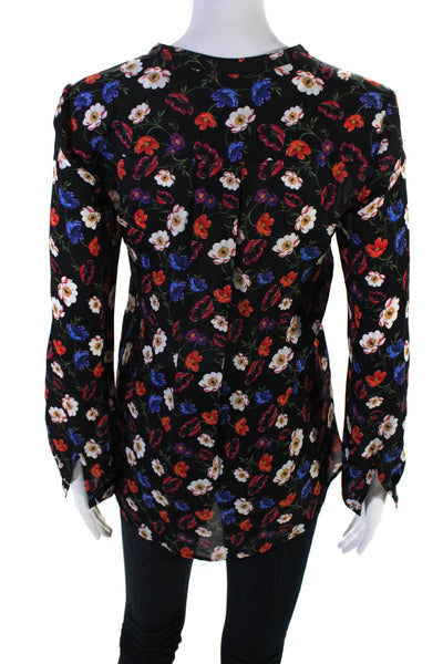 Whistles Womens Silk Floral Print V-Neck Long Sleeve Blouse Top Black Size 2