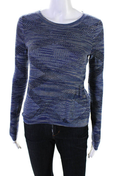 Karen Millen Womens Cotton Blend Knit Round Neck Long Sleeve Top Blue Size XS