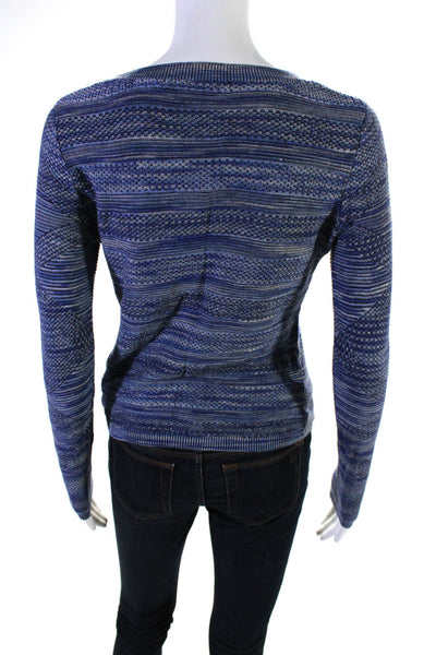 Karen Millen Womens Cotton Blend Knit Round Neck Long Sleeve Top Blue Size XS