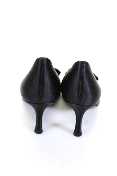 Stuart Weitzman Womens Satin Pleated Detail Open Toe Heels Pumps Black Size 6M
