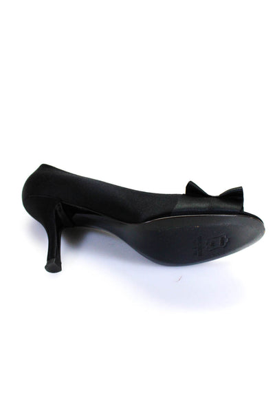 Stuart Weitzman Womens Satin Pleated Detail Open Toe Heels Pumps Black Size 6M
