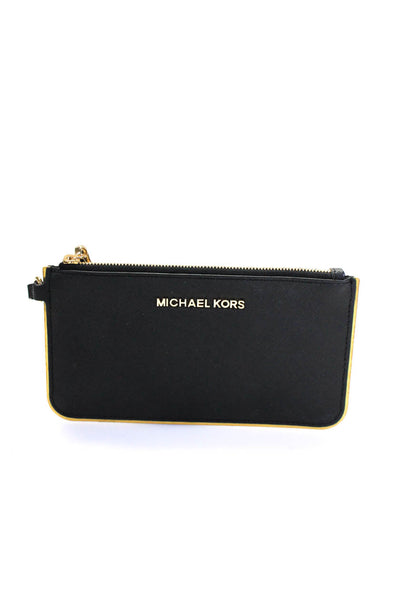 Michael Michael Kors Womens Leather Zip Gold Tone Small Wristlet Handbag Black