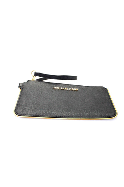 Michael Michael Kors Womens Leather Zip Gold Tone Small Wristlet Handbag Black