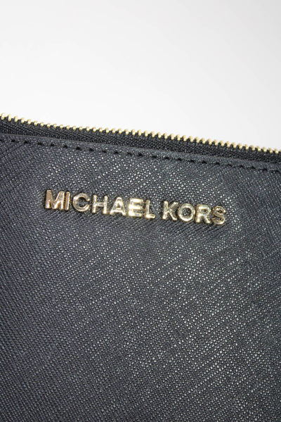 Michael Michael Kors Womens Leather Zip Gold Tone Small Wristlet Handbag Black