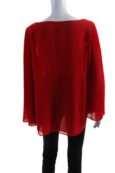 Vince Camuto Womens Pleated Round Neck Long Sleeve Blouse Top Red Size M