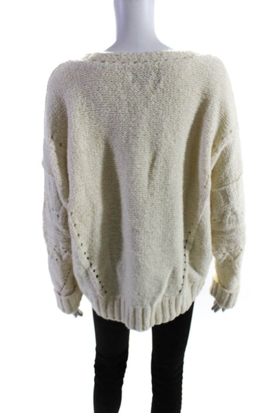 Anthropologie Womens Cotton Blend Knit V-Neck Pullover Sweater Cream Size M