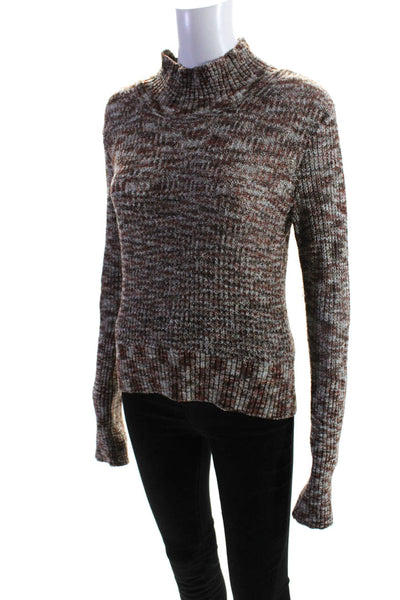 Free People Womens Mock Neck Tight Knit Long Sleeved Sweater Brown White Size M