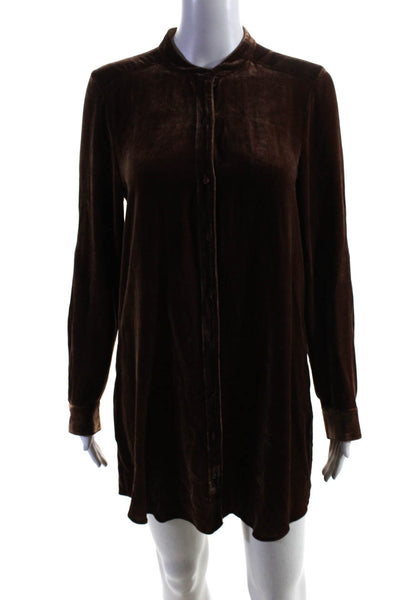 Eileen Fisher Women's Velour Long Sleeve Button Down Shift Dress Brown Size S