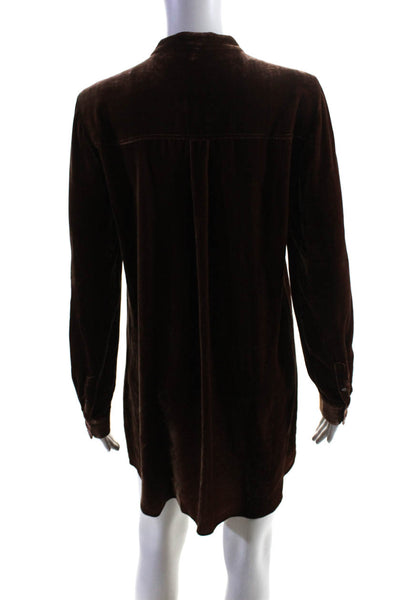 Eileen Fisher Women's Velour Long Sleeve Button Down Shift Dress Brown Size S