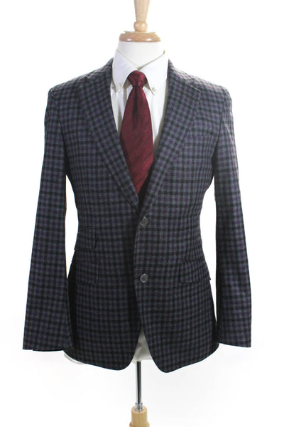 S.Cohen Mens Wool Check Print Double Vented Two Button Blazer Multicolor Size 38