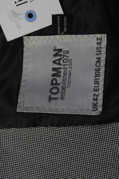 Topman Mens Wool Houndstooth Print Two Button Blazer Jacket White Black Size 42