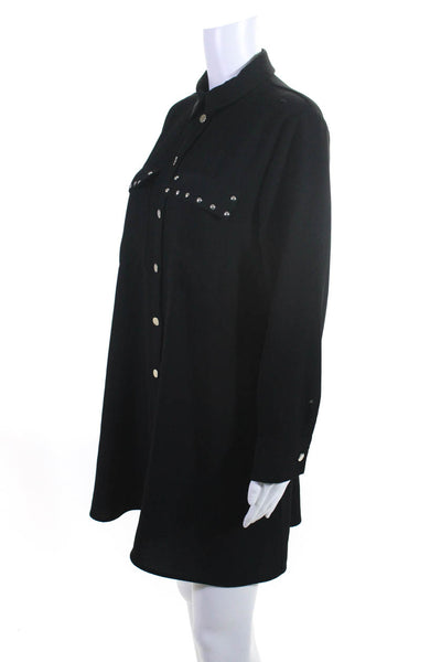 Zara Womens Studded Collared Long Sleeve Button Up Shirt Dress Black Size M