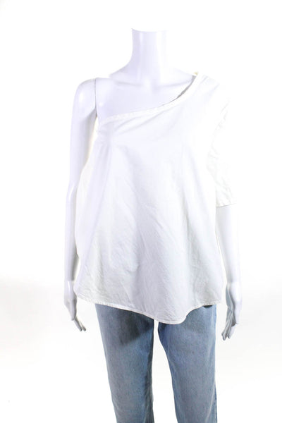 Rosie Assoulin Womens Short Sleeve One Shoulder Blouse Top White Size M