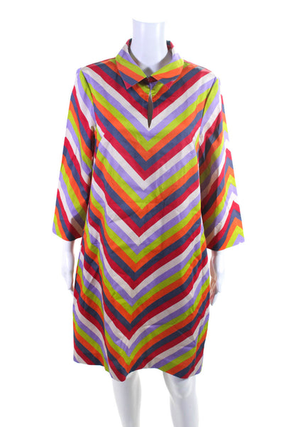 Etcetera Womens Cotton Striped Print Collared Tunic Dress Multicolor Size 12