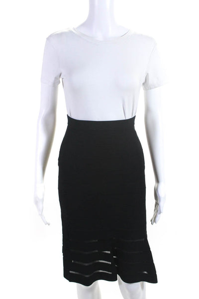 Sandro Paris Womens Striped Stretch Sheer Panel Flare Skirt Black Size 1 s