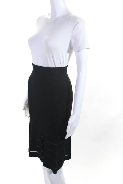 Sandro Paris Womens Striped Stretch Sheer Panel Flare Skirt Black Size 1 s