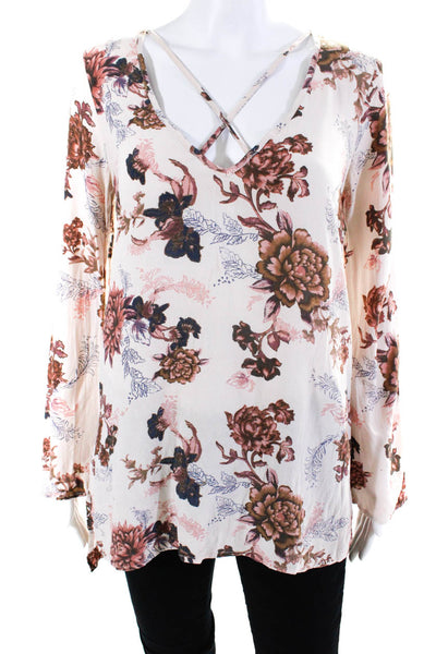 Free People Women's V-Neck Long Sleeves Floral Tunic Blouse Size XS