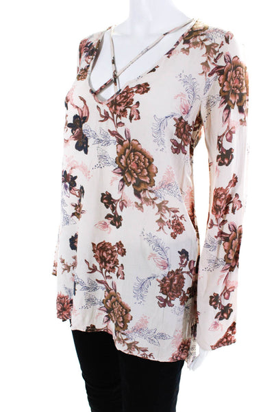 Free People Women's V-Neck Long Sleeves Floral Tunic Blouse Size XS