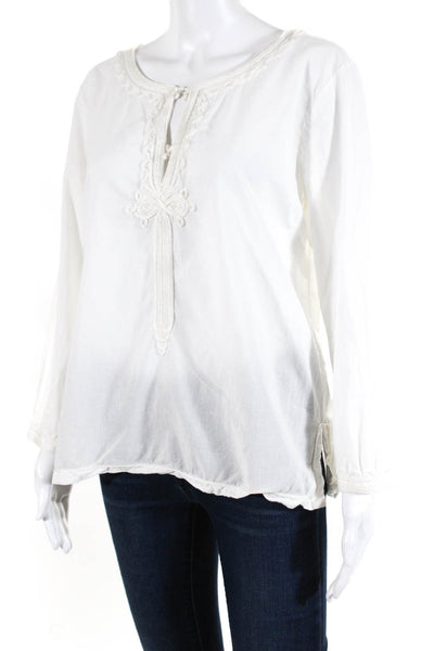 Calypso St Barth Womens Cotton Embroidered Long Sleeve Tunic Blouse White Size L