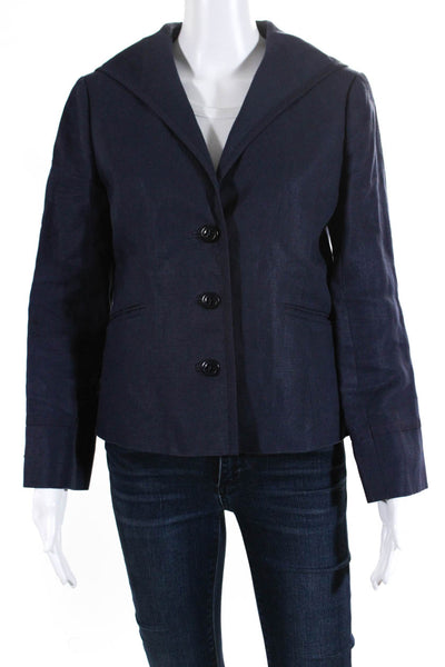 J Crew Womens Linen Long Sleeve Sailor Collared Three Button Blazer Blue Size 8