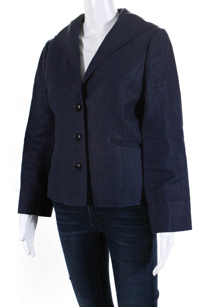 J Crew Womens Linen Long Sleeve Sailor Collared Three Button Blazer Blue Size 8