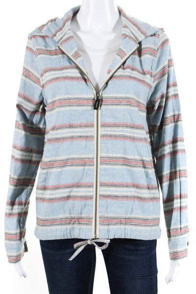 NSF Womens Cotton Striped Long Sleeve Hooded Full Zip-Up Hoodie Blue Size Medium